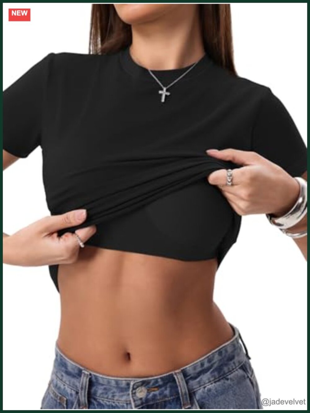 Cotton Jersey T-Shirt with Built-In Bra No See Through Stretchy Fitted Workout - Picture 2 of 7